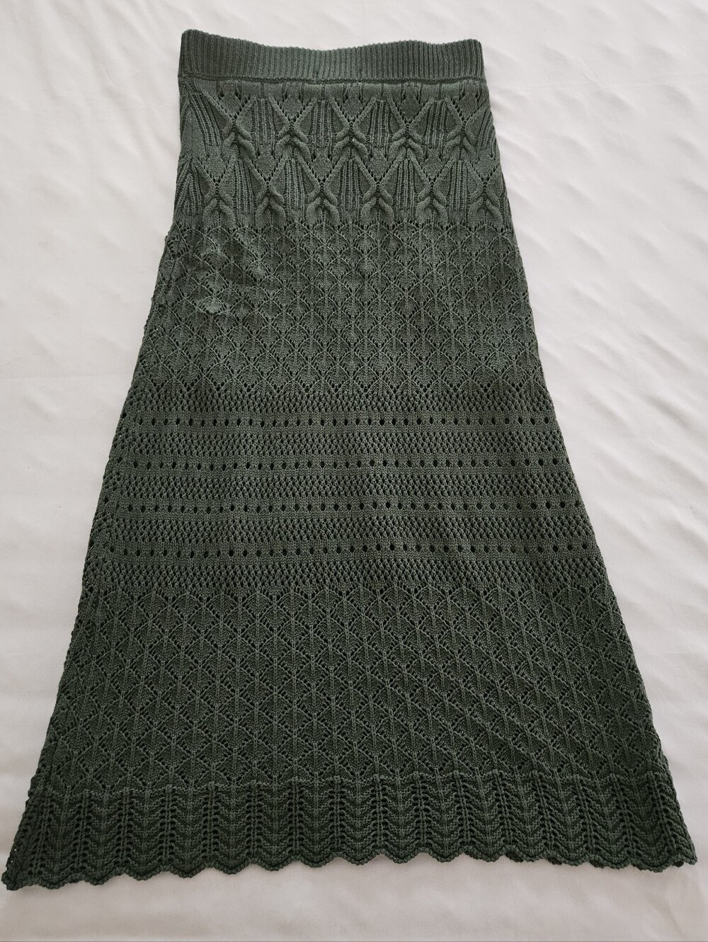 House of Harlow 1960 Crochet Knit Midi Skirt Dark Green Cotton Blend Small - Picture 6 of 9
